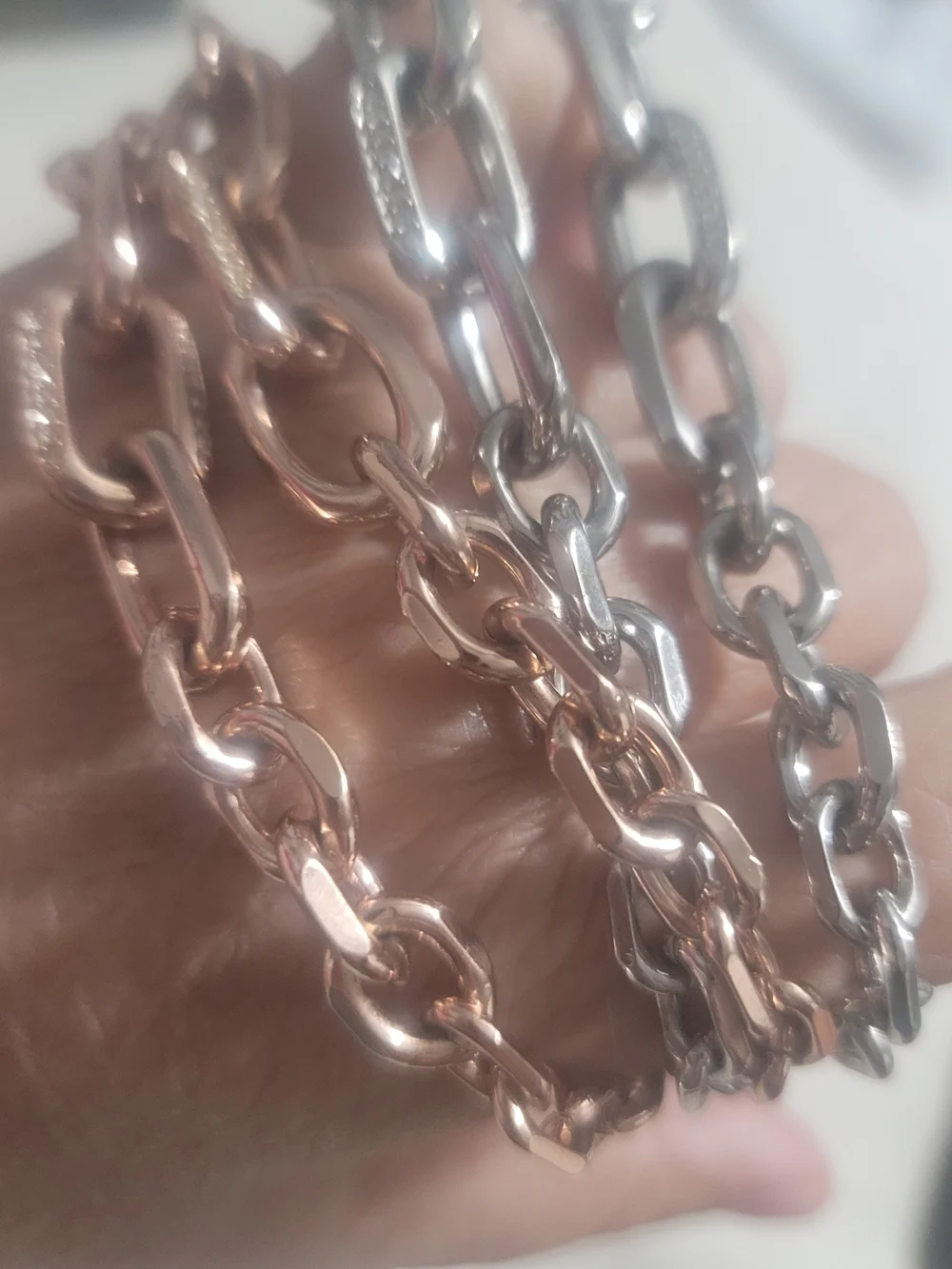 Dual-Tone Link Chain Bracelet Set — Rose Gold & Silver